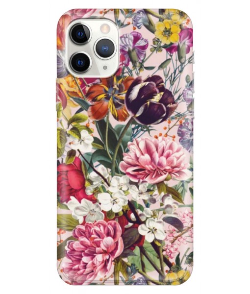 Husa iPhone 13 Pro, Silicon Premium, FLOWERS - PINK